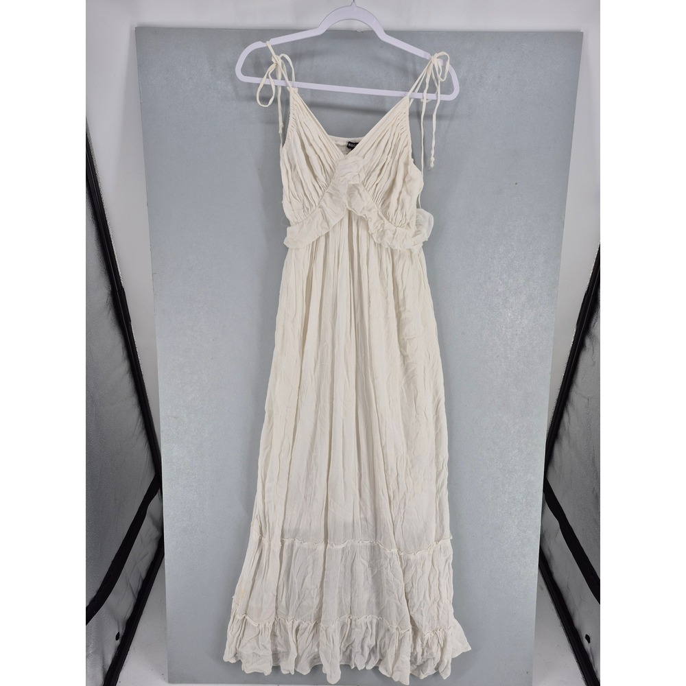 Wishlist Womens Maxi Dress Ivory Boho Tie Strap Ruffle Rayon L - Picture 2 of 8